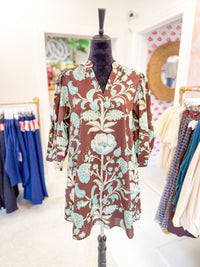 Chocolate and Blue Floral Mini Dress