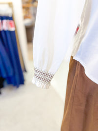 Button Front Top with Smocked Detail Blouse - Ivory