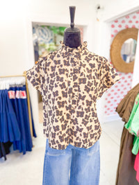 Floral Print Ruffle Neck Blouse - Ecru