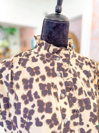 Floral Print Ruffle Neck Blouse - Ecru