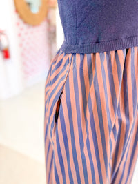 Navy and Pink Striped Midi Dress