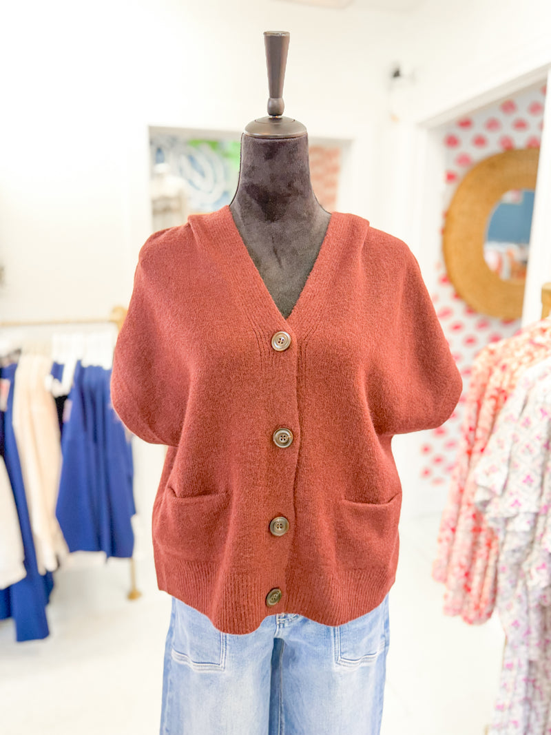 Button Down Vest Cardigan Jacket - Burgundy
