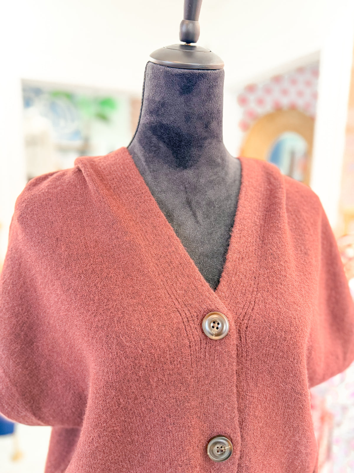 Button Down Vest Cardigan Jacket - Burgundy