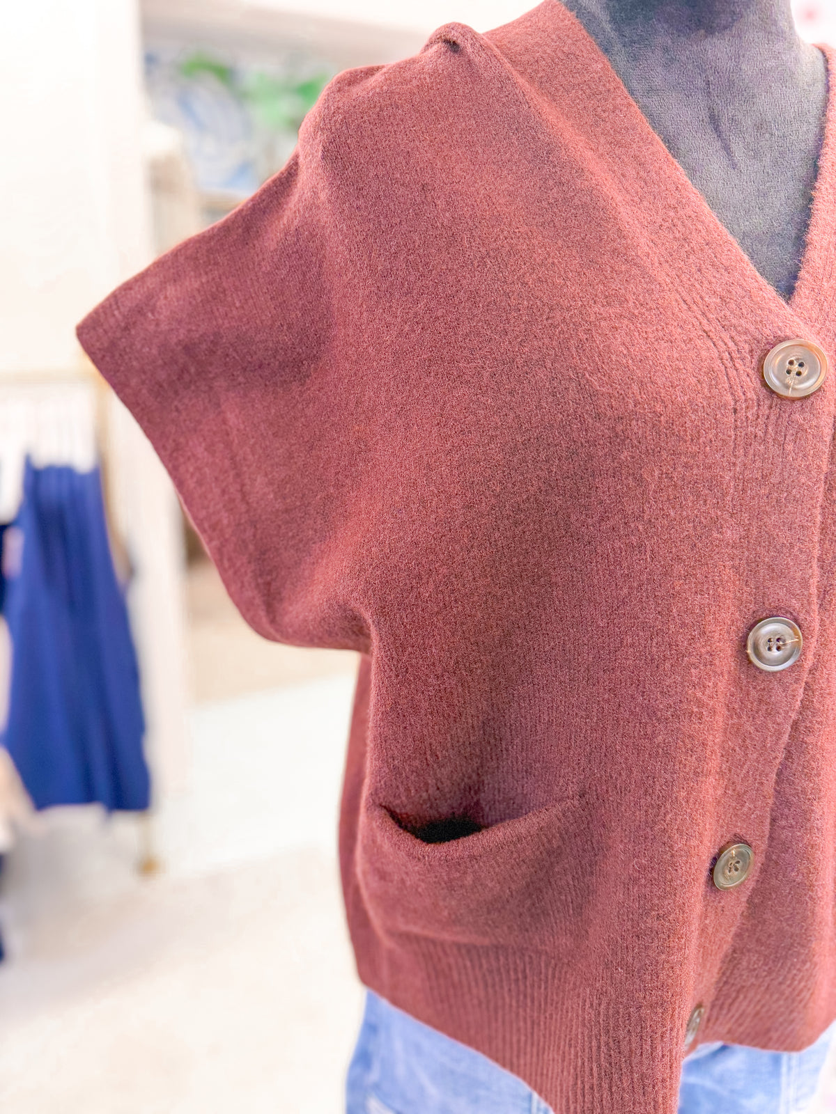 Button Down Vest Cardigan Jacket - Burgundy