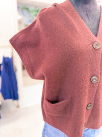 Button Down Vest Cardigan Jacket - Burgundy