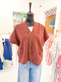 Button Down Vest Cardigan Jacket - Burgundy