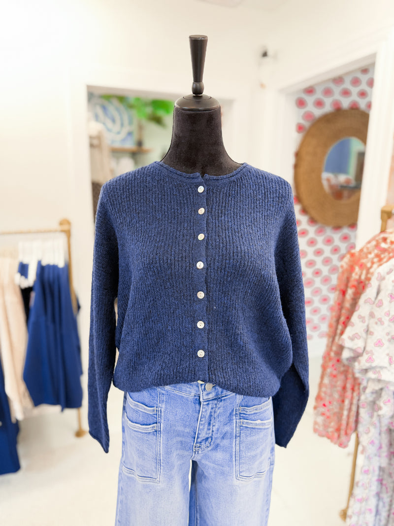 Button Down Cardigan Sweater - Navy