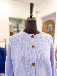 Crew Neck Button Down Cardigan Sweater - Light Blue