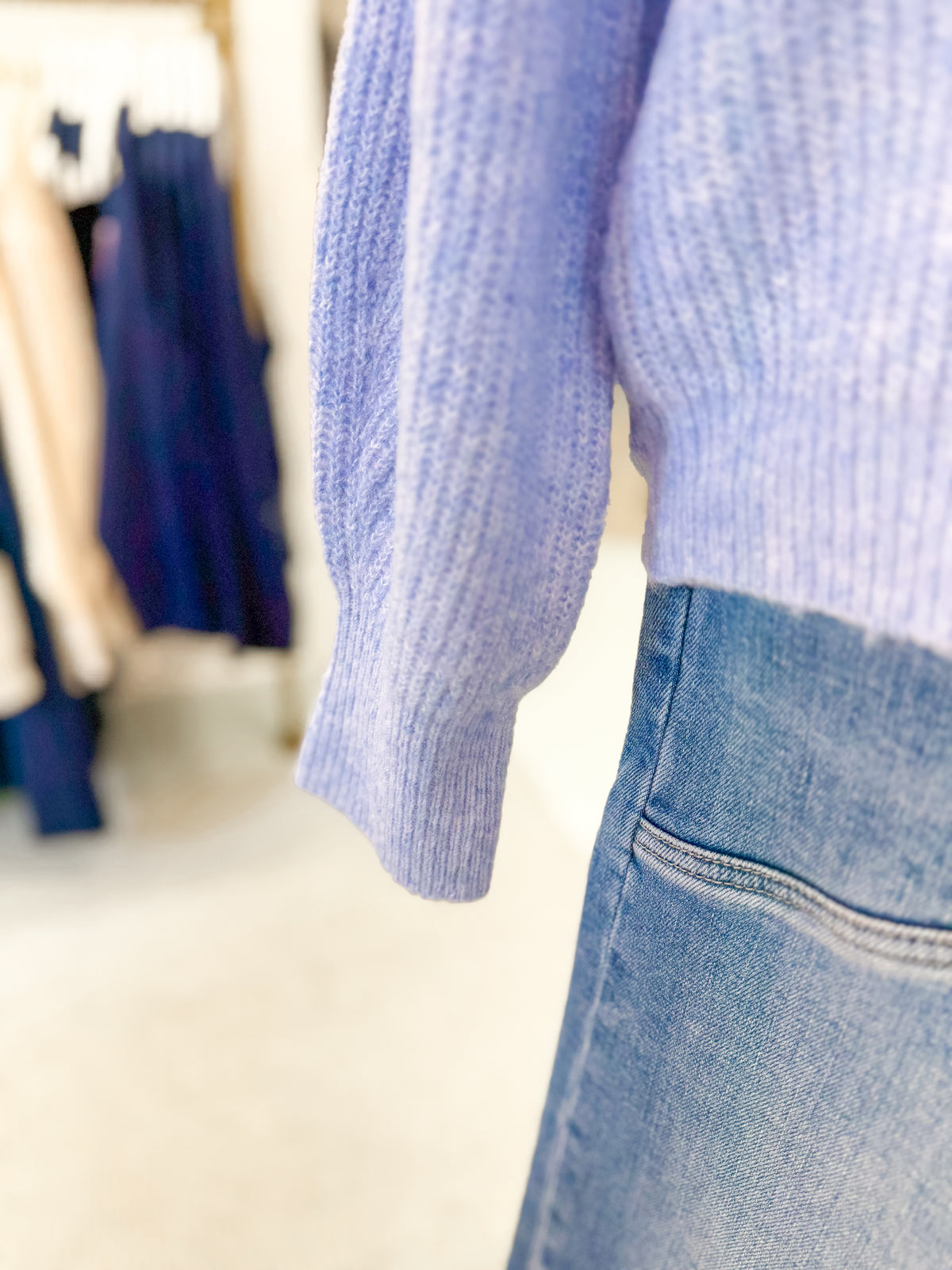 Crew Neck Button Down Cardigan Sweater - Light Blue