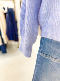 Crew Neck Button Down Cardigan Sweater - Light Blue