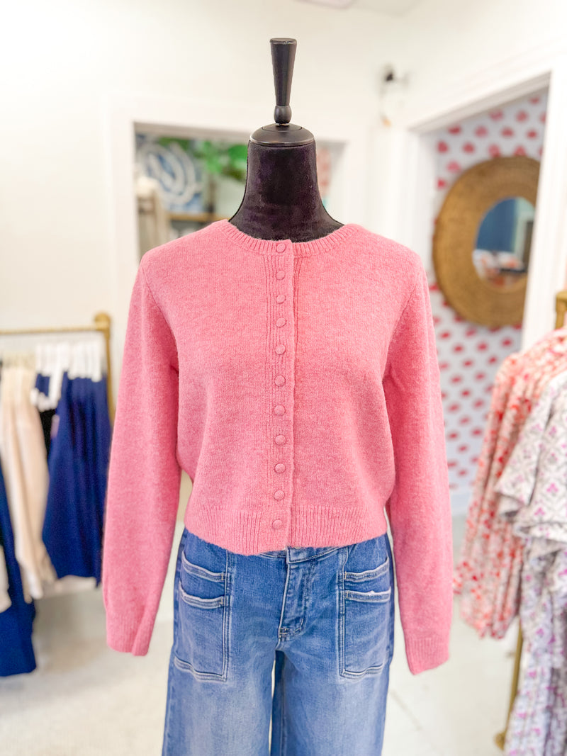 Button Down Long Sleeve Cardigan - Pink