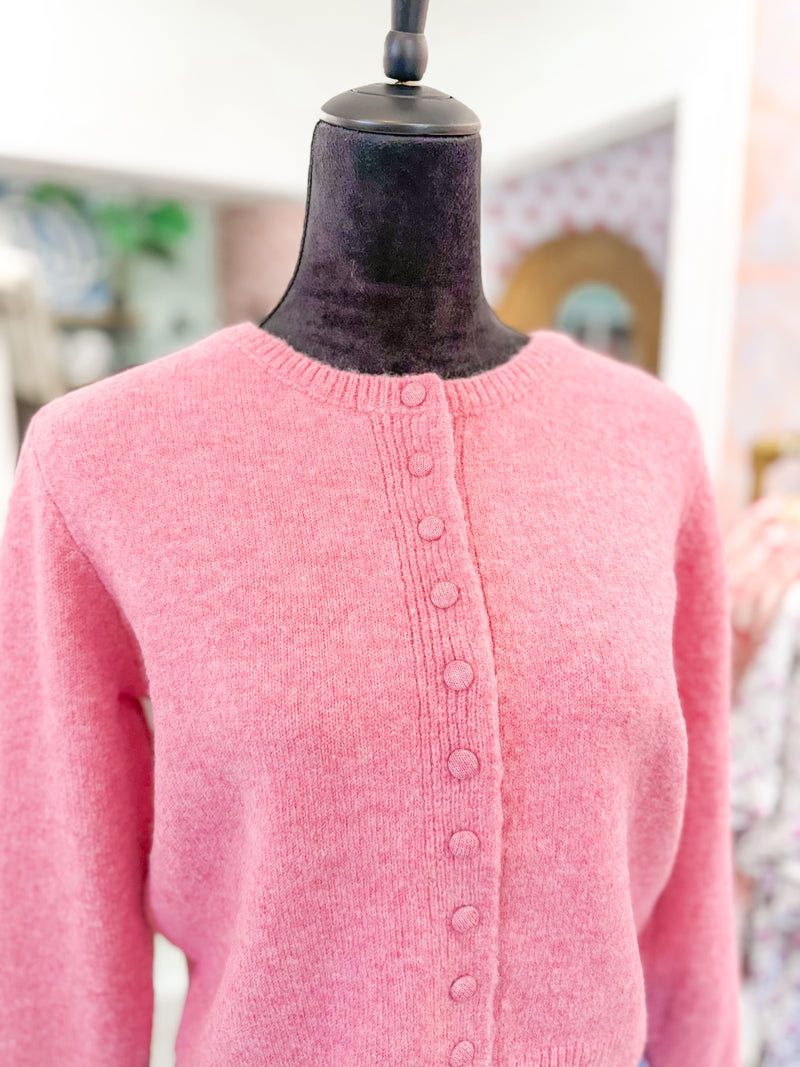 Button Down Long Sleeve Cardigan - Pink