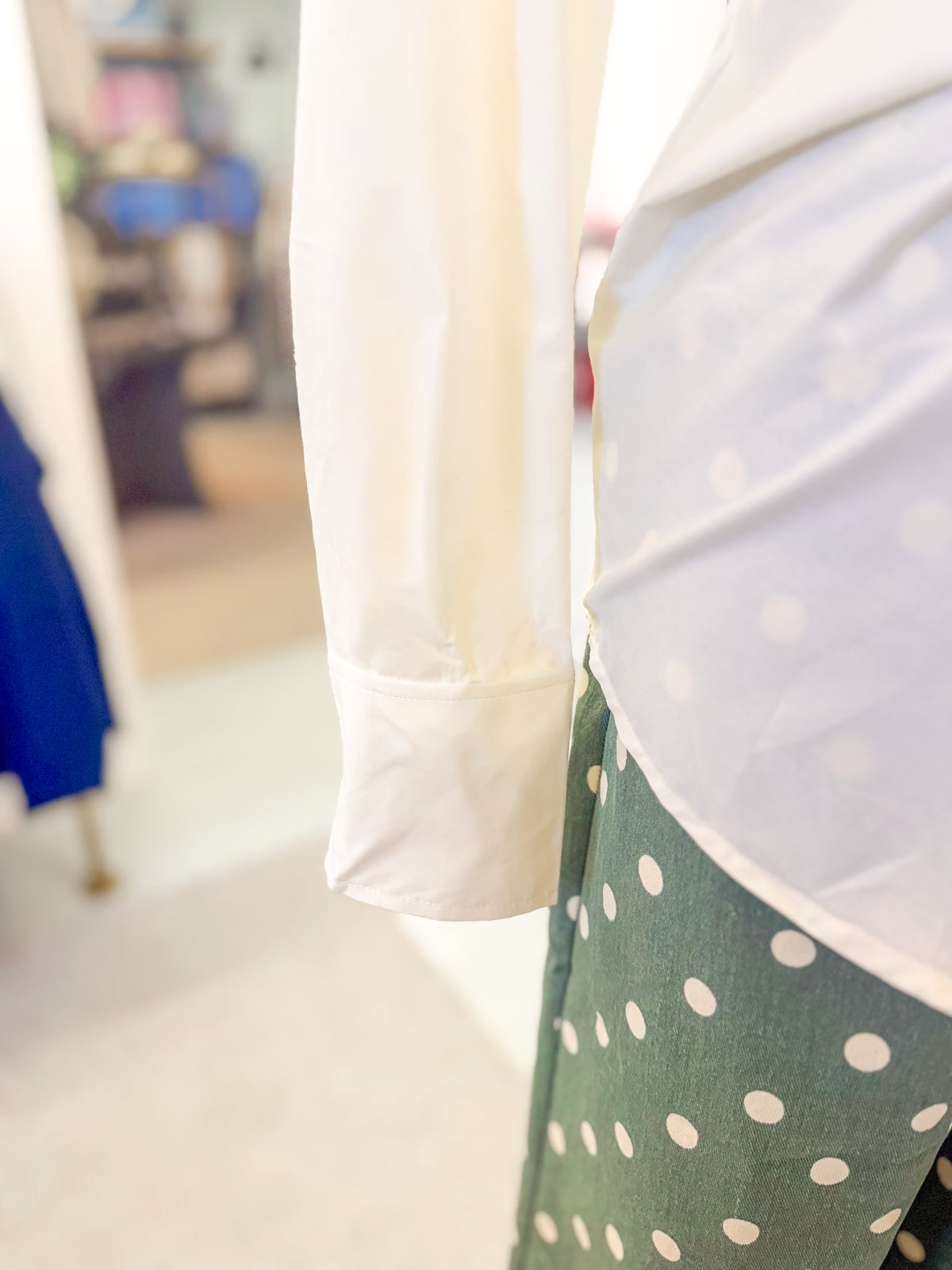 Button Down Tie Waist Shirt - Cream