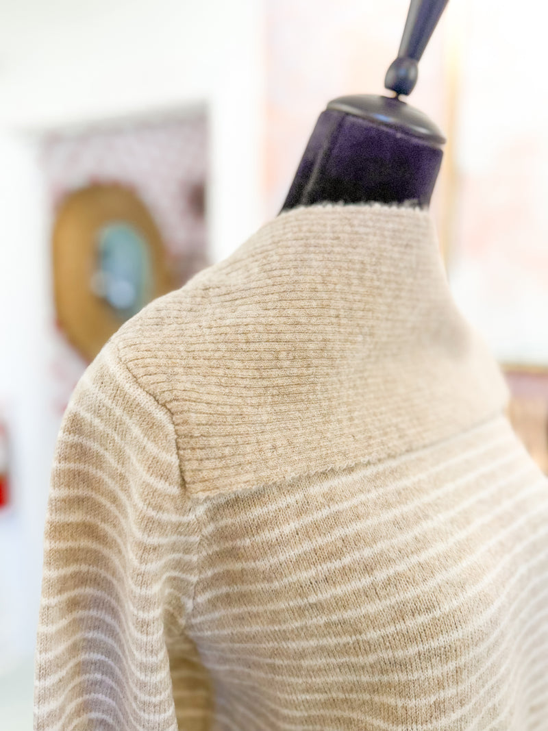 Striped Pullover Sweater with Attached Scarf