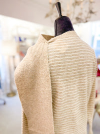 Striped Pullover Sweater with Attached Scarf