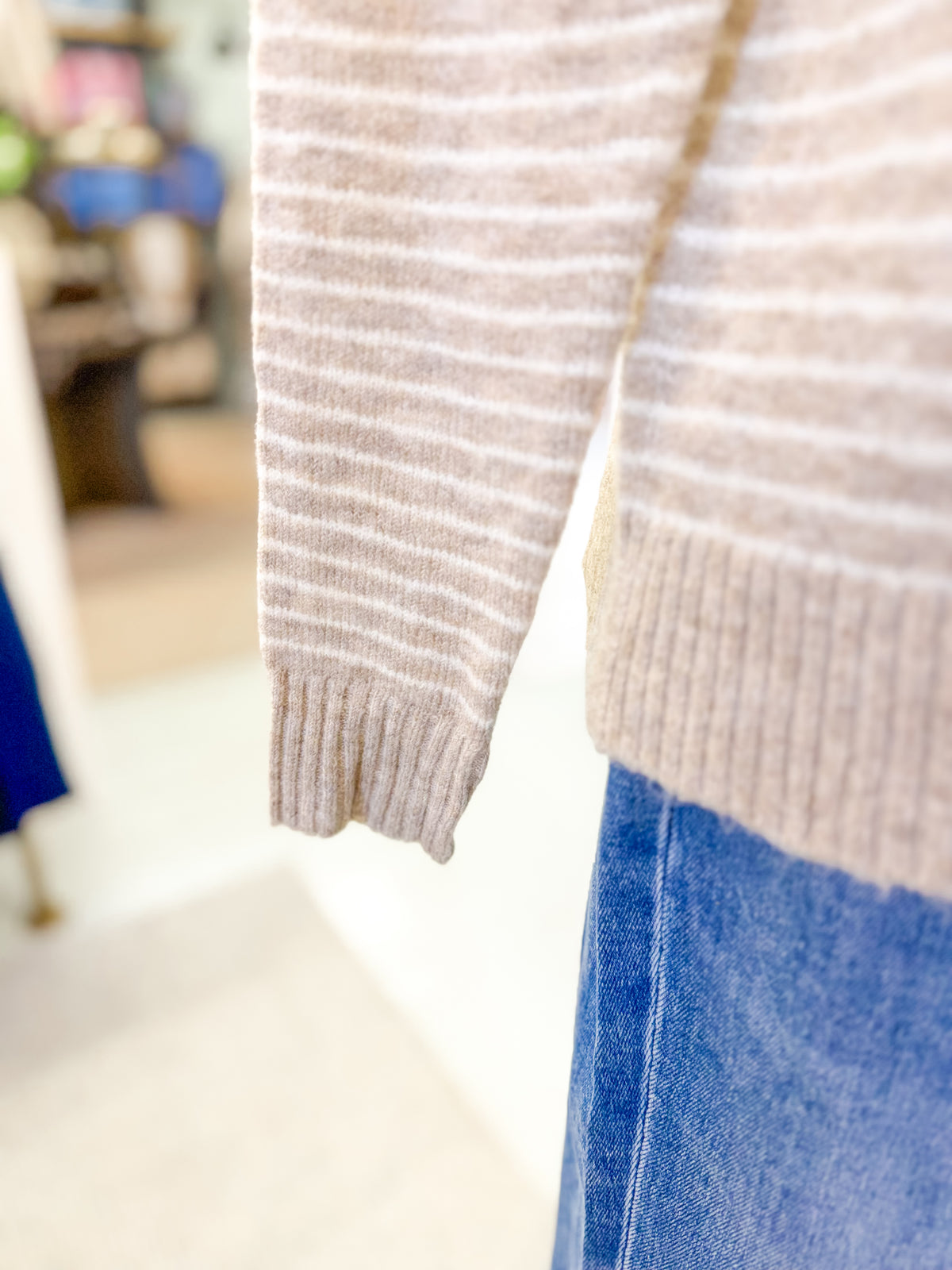 Striped Pullover Sweater with Attached Scarf