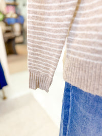 Striped Pullover Sweater with Attached Scarf