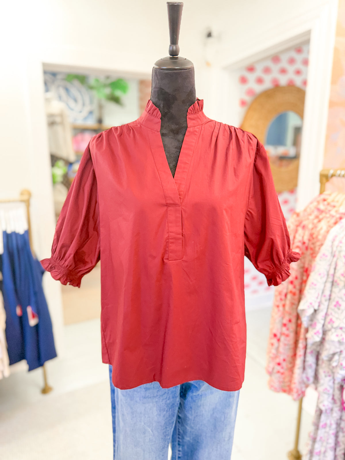 Balloon Sleeve Blouse - Burgundy