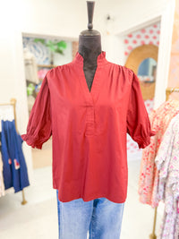 Balloon Sleeve Blouse - Burgundy