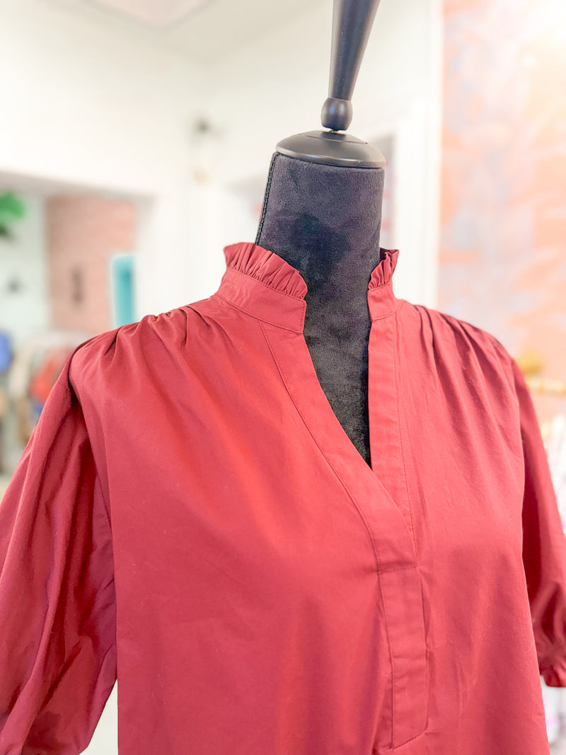 Balloon Sleeve Blouse - Burgundy
