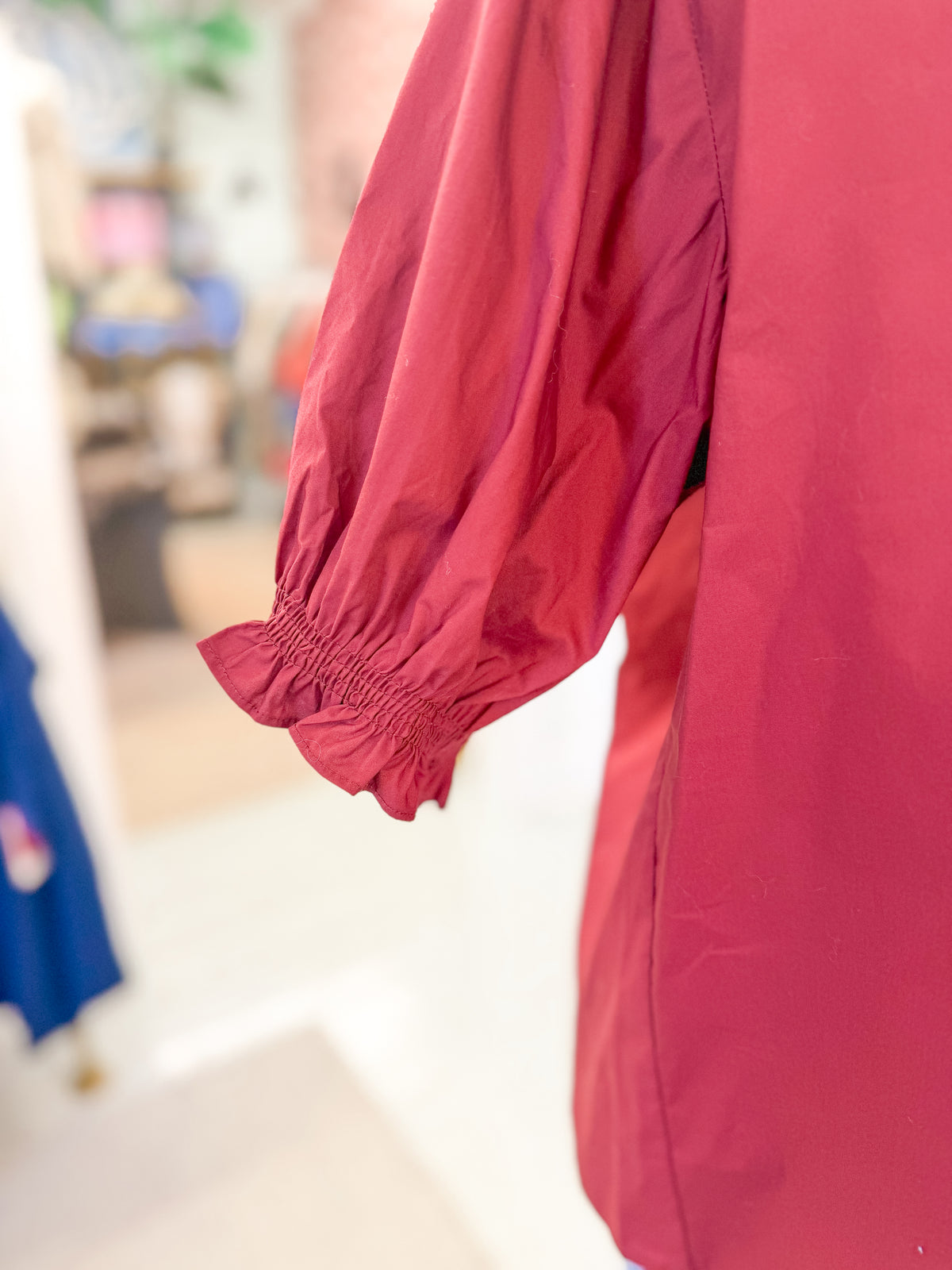 Balloon Sleeve Blouse - Burgundy