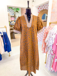 Leopard Puff Sleeve Midi Dress