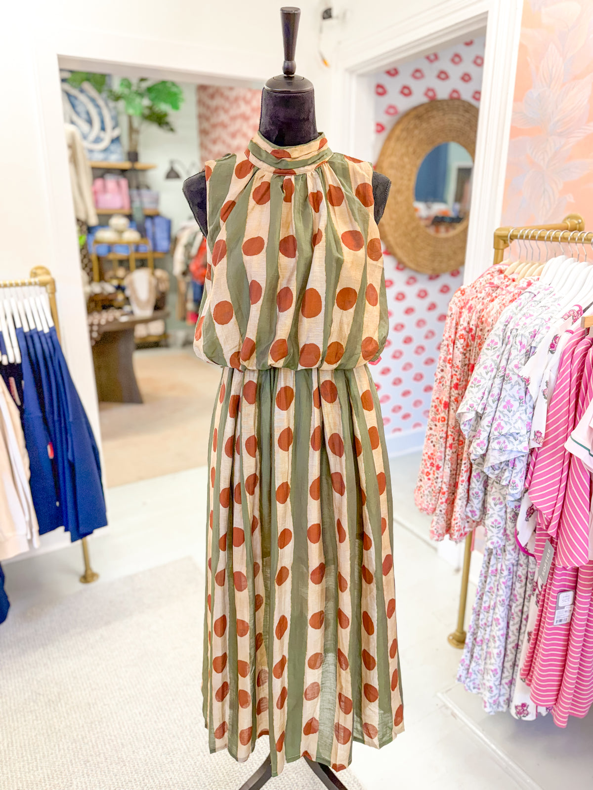 Printed Sleeveless Midi Dress - Olive