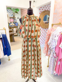 Printed Sleeveless Midi Dress - Olive