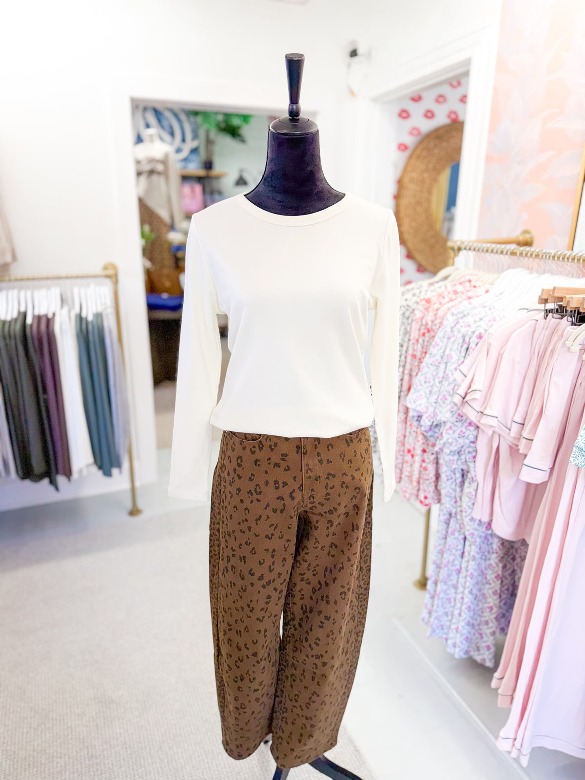 Leopard Print Wide Leg Pants - Brown