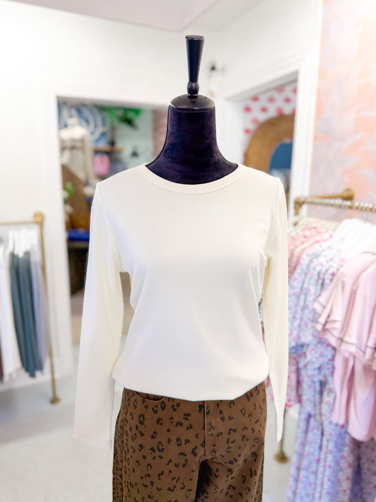 Brushed Long Sleeve Jersey Crew Neck Top - Ivory