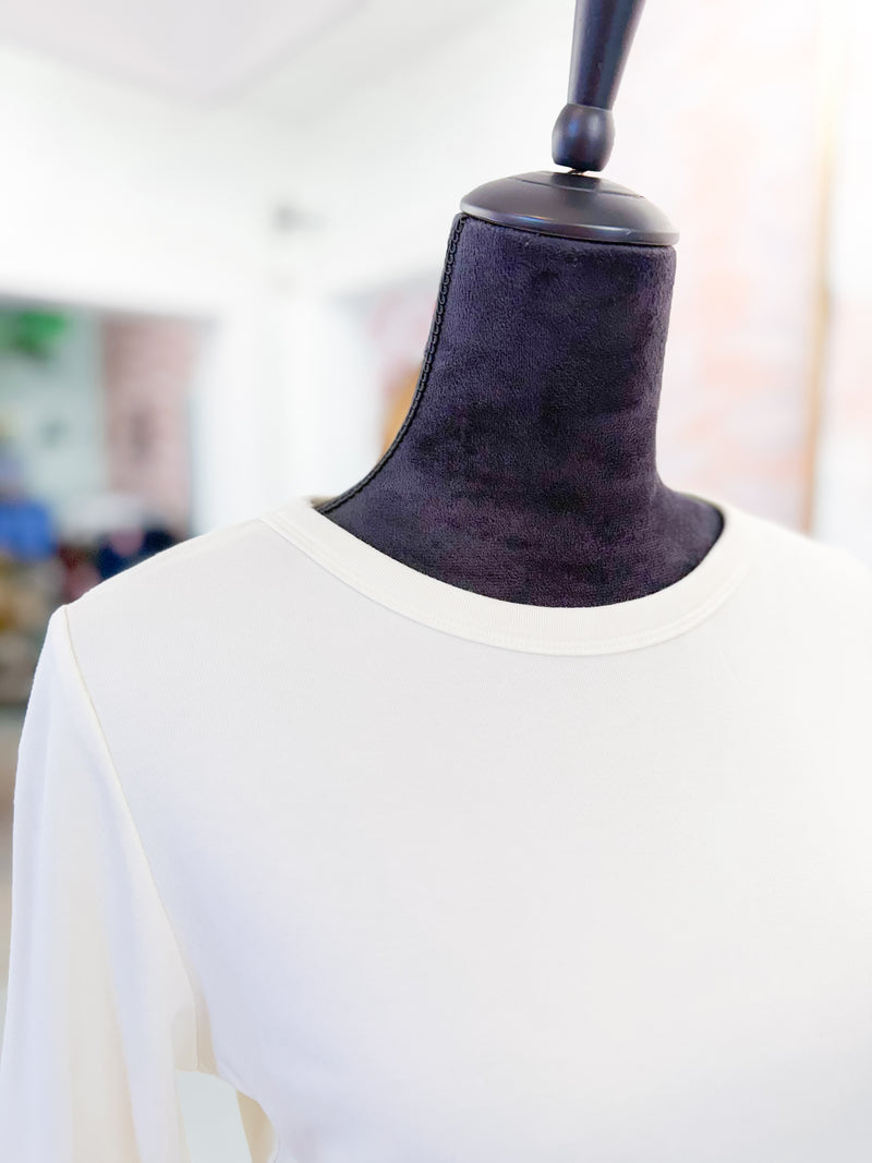 Brushed Long Sleeve Jersey Crew Neck Top - Ivory