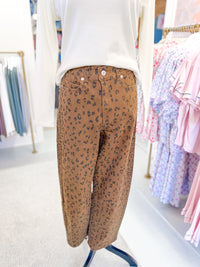 Leopard Print Wide Leg Pants - Brown