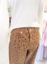 Leopard Print Wide Leg Pants - Brown