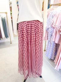 Checkered Elastic Waist Skirt - Pink and Brown