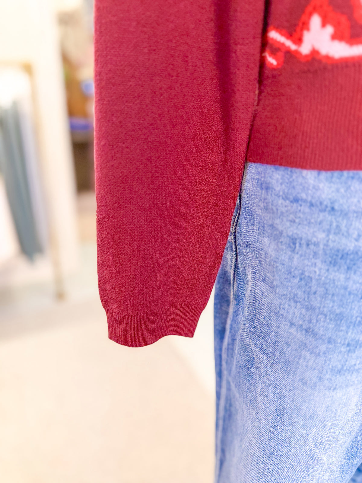 Long Sleeve Pattern Button Cardigan - Burgundy