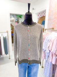 Crew Neck Pinstripe Cardigan Sweater