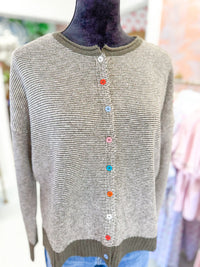 Crew Neck Pinstripe Cardigan Sweater