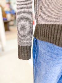 Crew Neck Pinstripe Cardigan Sweater