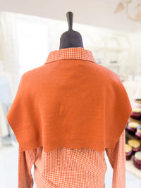 GIngham Check Cropped Blouse with Faux Sweater Cape - Rust
