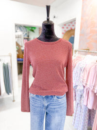 Striped Long Sleeve Top - Burgundy