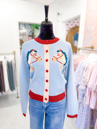 Double Horse Knit Cardigan - Light Blue