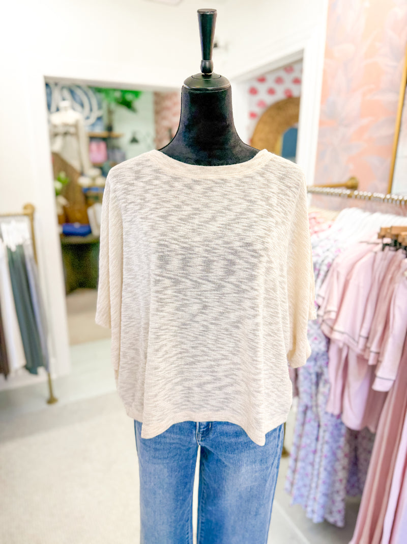 Boat Neckline Wide Dolman Sleeves Top - Cream