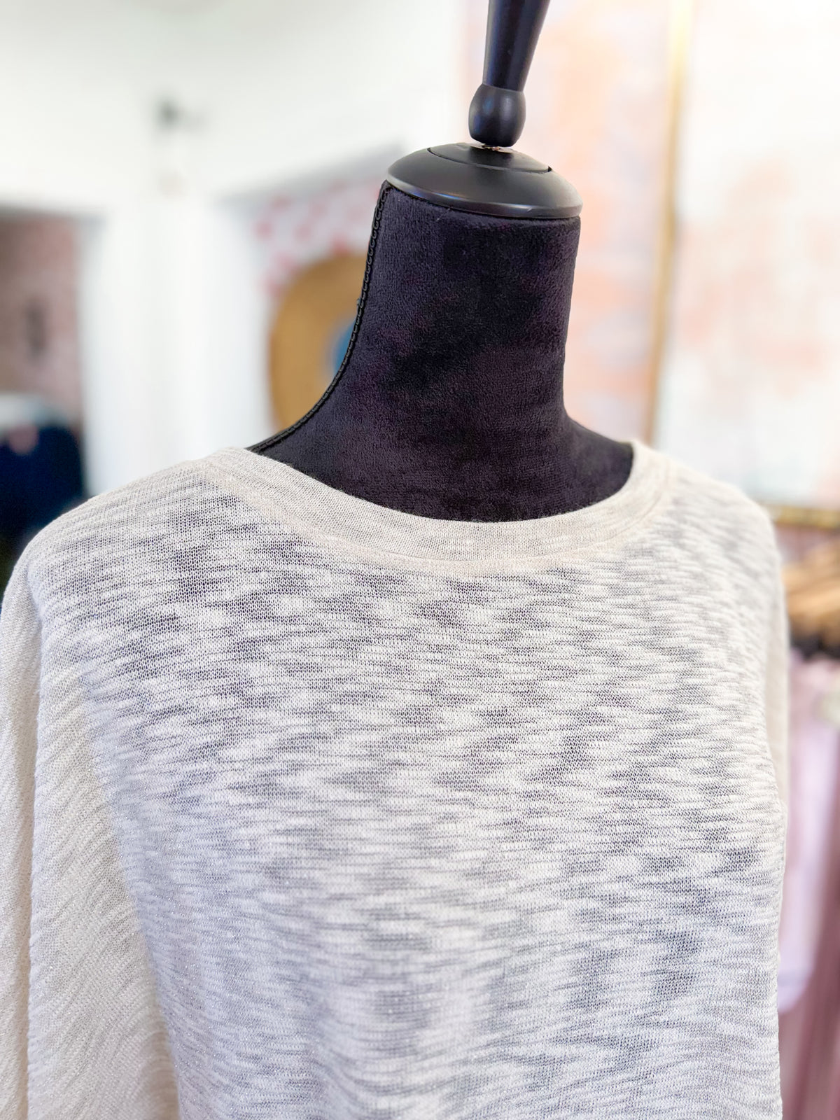 Boat Neckline Wide Dolman Sleeves Top - Cream