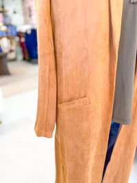 Camel Faux Suede Open Front Duster Jacket