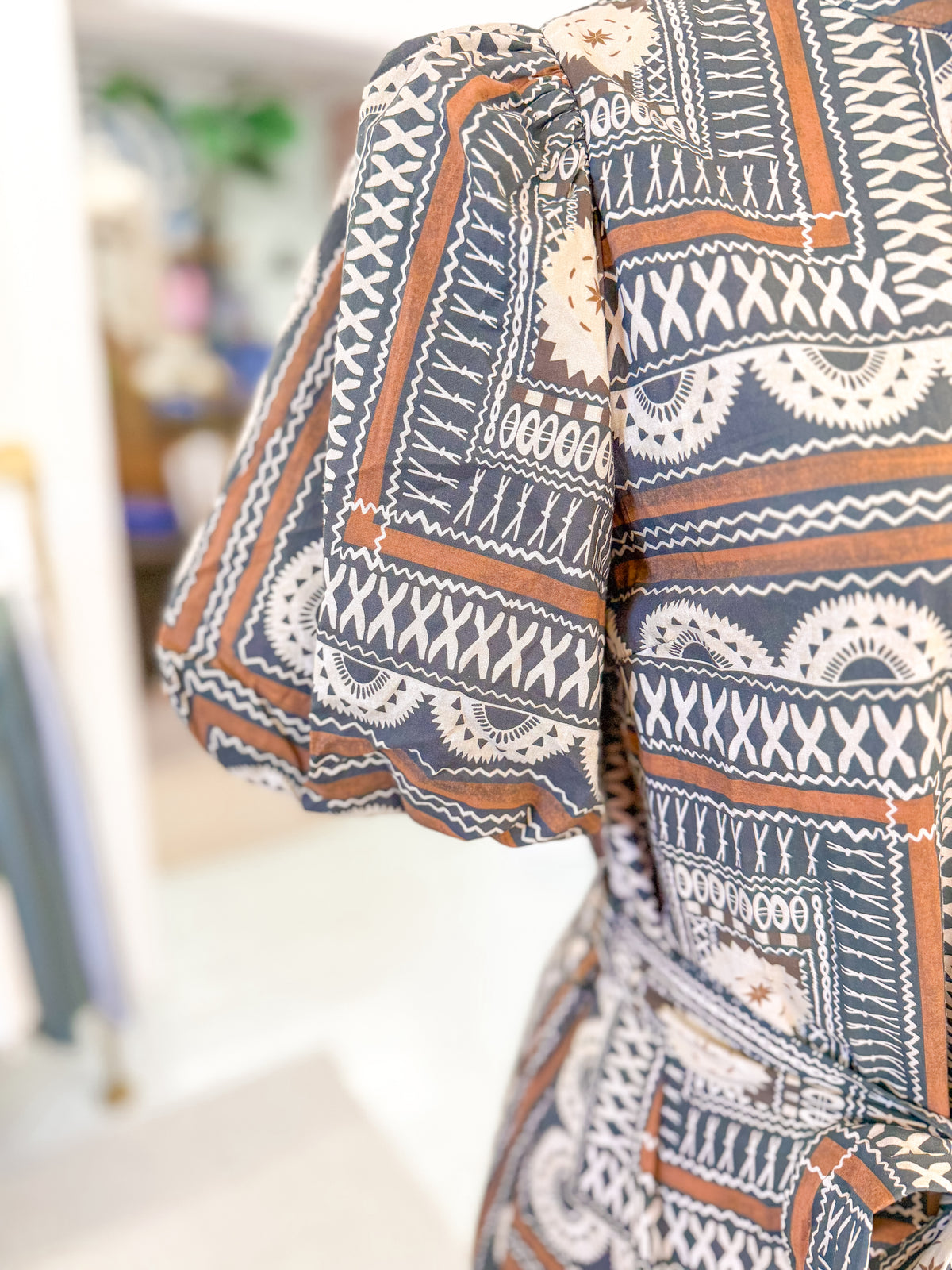 Brown and Cream Boho Midi Dress with Belt