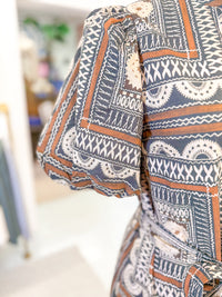 Brown and Cream Boho Midi Dress with Belt