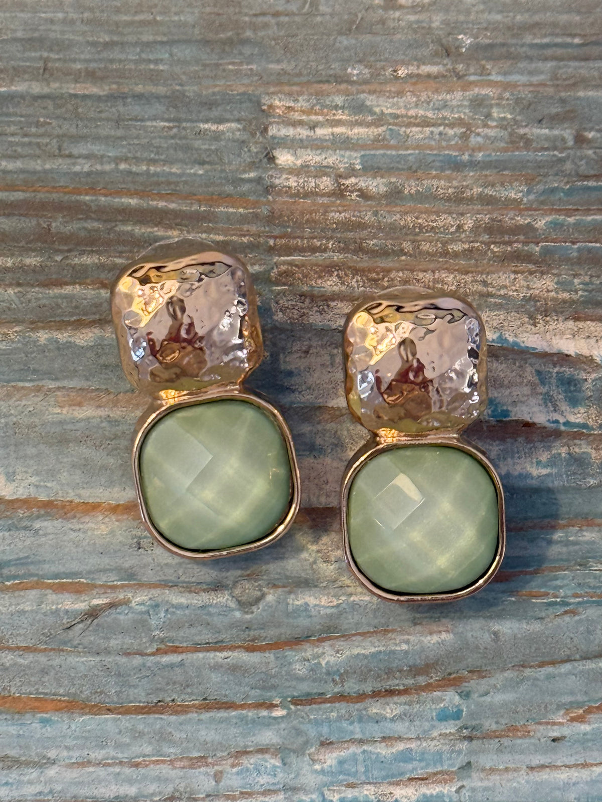 Hammered Gold & Jade Drop Earrings