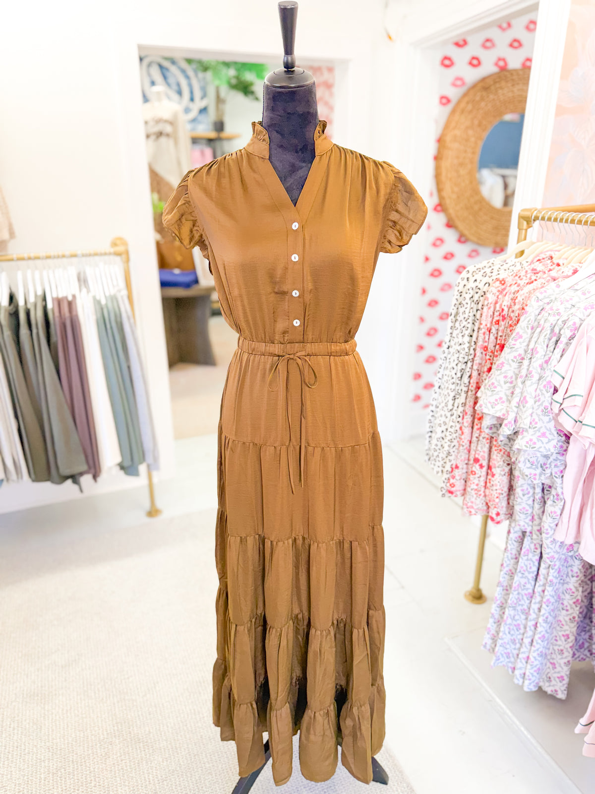 Satin Tiered Maxi Dress - Mocha