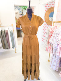 Satin Tiered Maxi Dress - Mocha