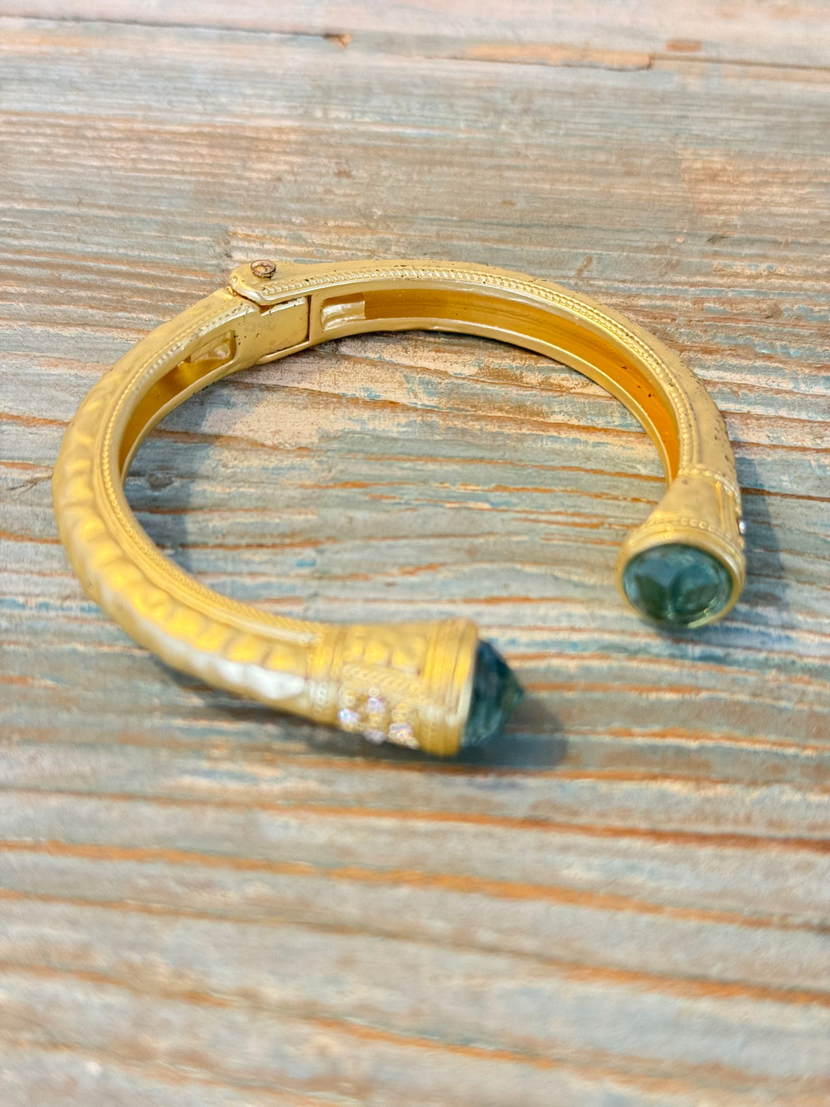 Gold Cuff with Green Stone Ends